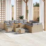 Ensemble de canapé de jardin de 13 pièces avec coussins beige poly rattan acacia