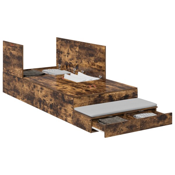 vidaXL Cadre de lit de rangement Chêne fumé 100x200 cm