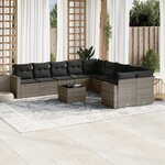 vidaXL Salon de jardin 11 Pièces avec coussins gris résine tressée