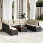 Ensemble de Canapé de Jardin de 6 Pièces avec Coussins en Rotin Poly Noir