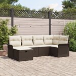 vidaXL Set de canapé de jardin 6 pièces avec coussins marron en poly rotin
