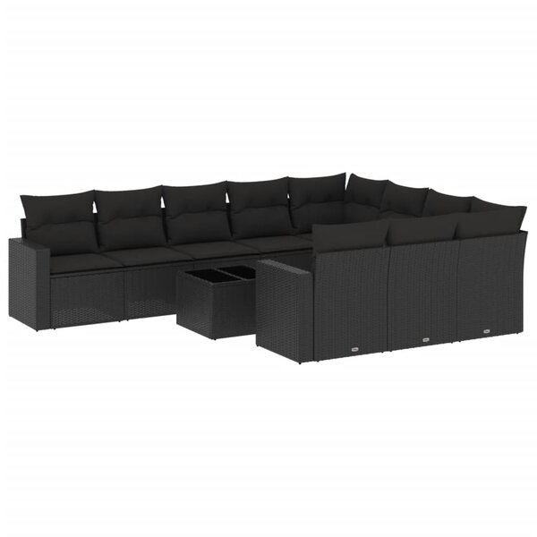vidaXL Salon de jardin 11 Pièces avec coussins noir résine tressée