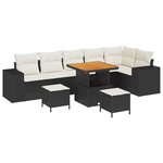 Ensemble de Canapé de Jardin de 9 Pièces avec Coussins Noir Poly Rattan Acacia