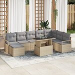 Ensemble de canapés de jardin 9 pièces en beige poly rotin