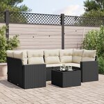 vidaXL Salon de jardin 7 Pièces avec coussins noir résine tressée