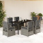 vidaXL Ensemble à manger de jardin et coussins 7 Pièces gris rotin