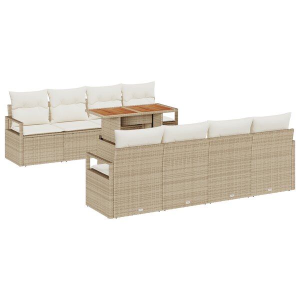 vidaXL Ensemble de Canapés de Jardin 9 Pièces avec Coussins Beige en Rattan