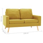 vidaXL Canapé à 2 places Jaune Tissu