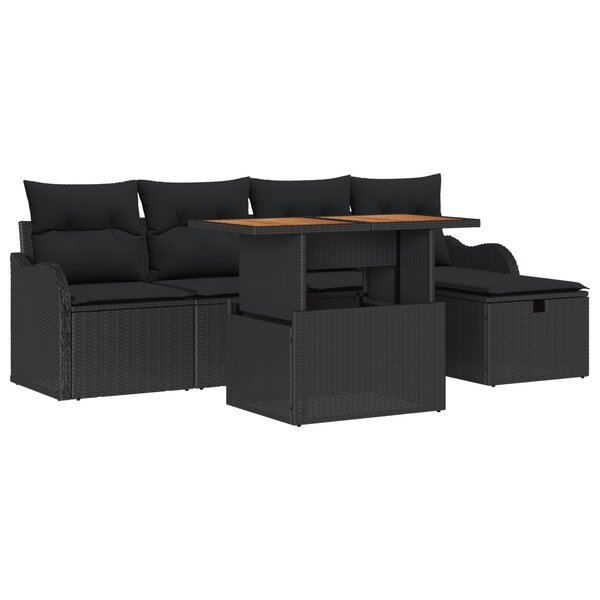 Ensemble de Canapé en 6 Pièces Avec Coussins en Rattan Noir