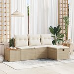 vidaXL Ensemble de canapé de jardin de 4 pièces avec coussins beige en poly rotin