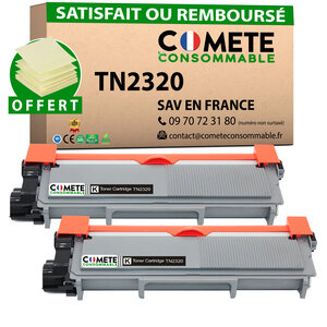 TN2320 - Pack de 2 toners Compatibles avec Brother TN2320 Noir - Entreprise française