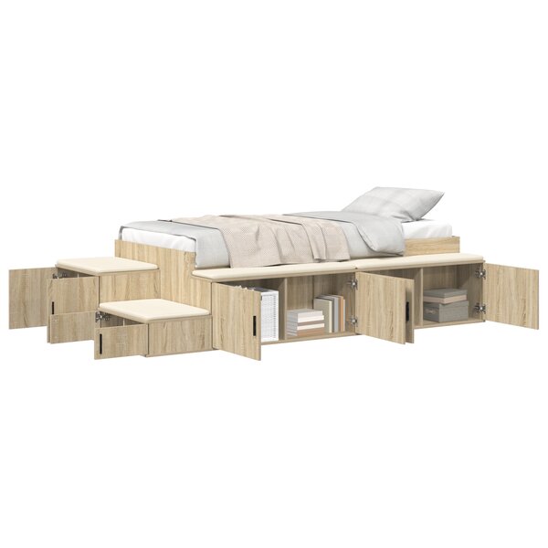 vidaXL Cadre de lit de rangement Chêne Sonoma 90x200 cm