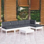 vidaXL Salon de jardin 6 Pièces avec coussins blanc bois de pin