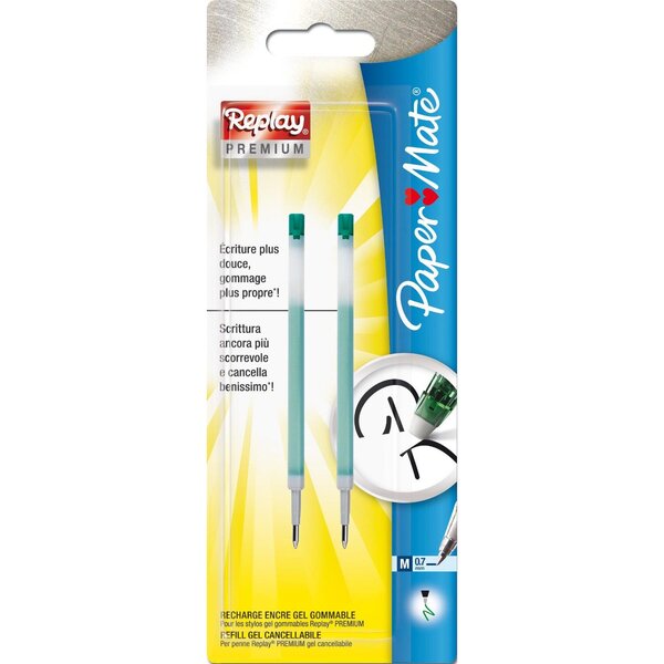 Lot de 2 mines de rechange pour roller replay premium 0 7 mm vert paper mate