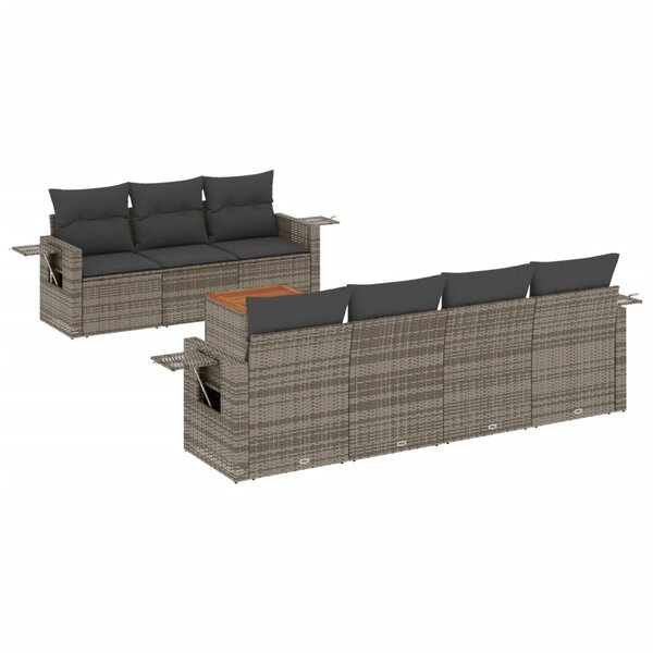 vidaXL Salon de jardin 8 Pièces avec coussins gris résine tressée