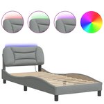vidaXL Cadre de lit avec LED sans matelas gris clair 90x200 cm tissu