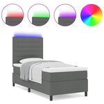 vidaXL Lit avec Sommier à Ressorts et Matelas & LED Gris Foncé 80x200 cm Tissu