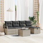 vidaXL Set de canapé de jardin 6 pièces avec coussins gris clair poly rotin