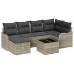 Ensemble de canapés de jardin de 7 pièces avec coussins gris poly rattan