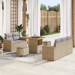 Ensemble de Canapés de Jardin de 8 pièces avec Coussins Beige en Rotin Poly Acacia