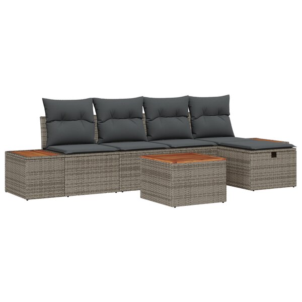 Ensemble de canapé de jardin 6 pièces vidaXL avec coussins gris en poly rattan