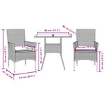 vidaXL Ensemble à manger de jardin et coussins 3Pièces marron rotin verre