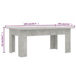 vidaXL Table basse Gris béton 100x60x42 cm Bois d’ingénierie