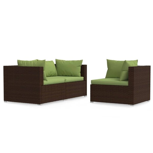 vidaXL Salon de jardin 3 Pièces avec coussins Marron Résine tressée