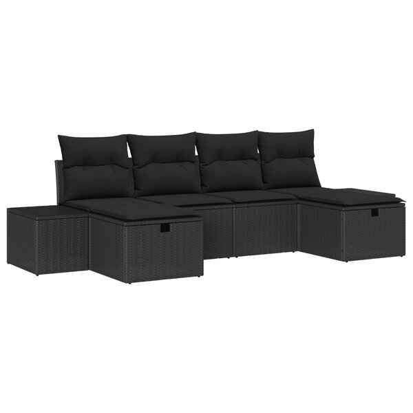 vidaXL Set de canapé de jardin 6 pièces avec coussins noir en poly rattan