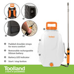 Toolland Pulvérisateur à pression à sac à dos à batterie 12 L