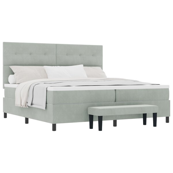 vidaXL Lit avec sommier  matelas et banc gris clair 200x200 cm en velours