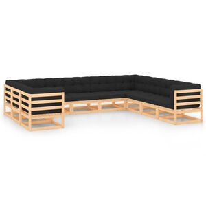 vidaXL Salon de jardin 10 Pièces avec coussins anthracite Pin massif