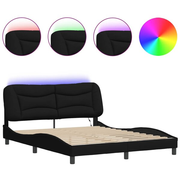 vidaXL Cadre de lit avec lumières LED noir 160x200 cm tissu