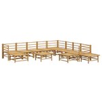 Salon de jardin meuble d'extérieur ensemble de mobilier 12 pièces avec coussins gris clair bambou 02_0015585