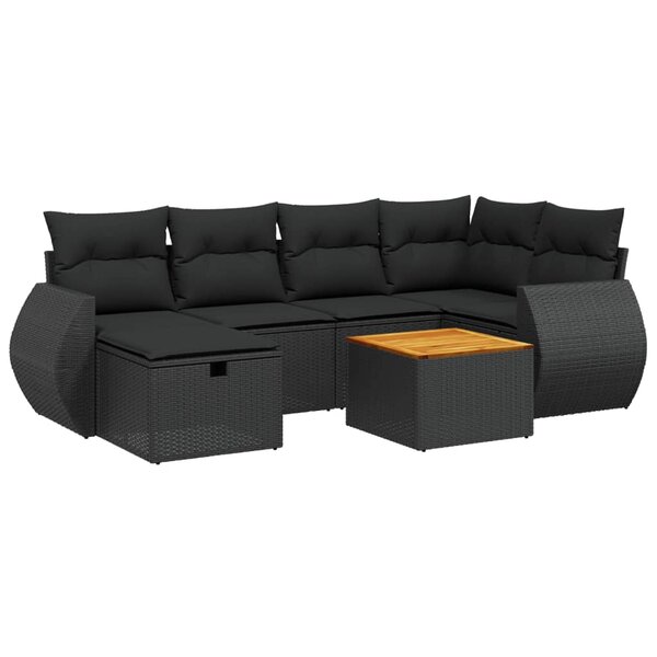 vidaXL Salon de jardin 7 Pièces avec coussins noir résine tressée