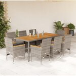 vidaXL Ensemble à manger de jardin et coussins 9 Pièces gris rotin acacia