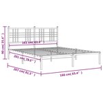 vidaXL Cadre de lit métal sans matelas et tête de lit blanc 160x200 cm