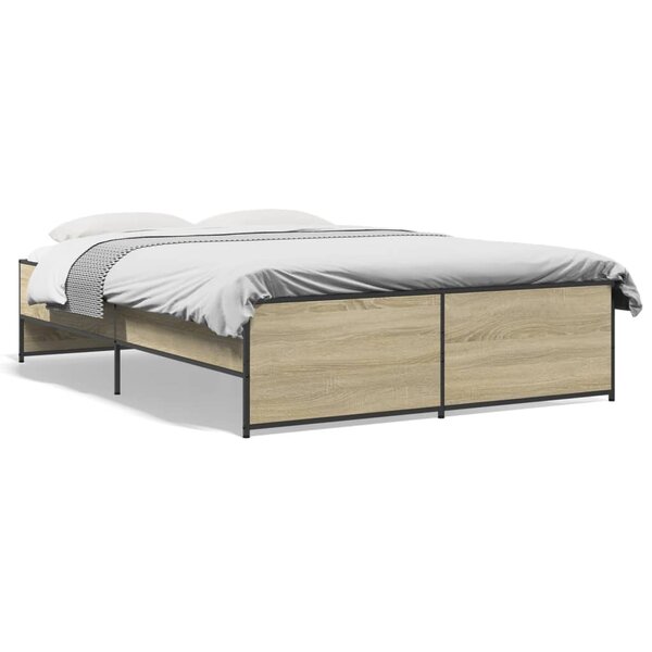 vidaXL Cadre de lit chêne sonoma 135x190 cm bois d'ingénierie et métal
