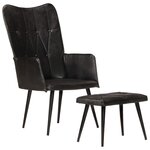 vidaXL Chaise à oreilles avec repose-pied Noir Cuir véritable