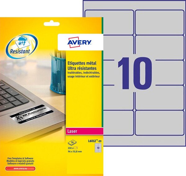 200 etiquettes ultra-résistantes métalliques - laser - l6012-20