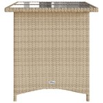 vidaXL Table de jardin avec dessus en verre beige 110x68x70 cm rotin