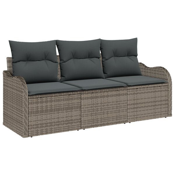 vidaXL Ensemble de canapé de jardin 3 pièces avec coussins gris en rotin synthétique