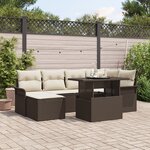 vidaXL Ensemble de canapé de jardin de 7 pièces avec coussins en poly rotin marron