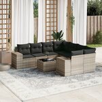 vidaXL Salon de jardin 9 Pièces avec coussins gris clair résine tressée
