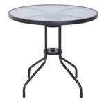 Table ronde bistro de jardin dim. Ø 80 x 72H cm espace installation parasol acier époxy noir plateau verre trempé