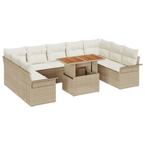 vidaXL Ensemble de repas de jardin 10 pièces avec coussins Beige Rotin Acacia