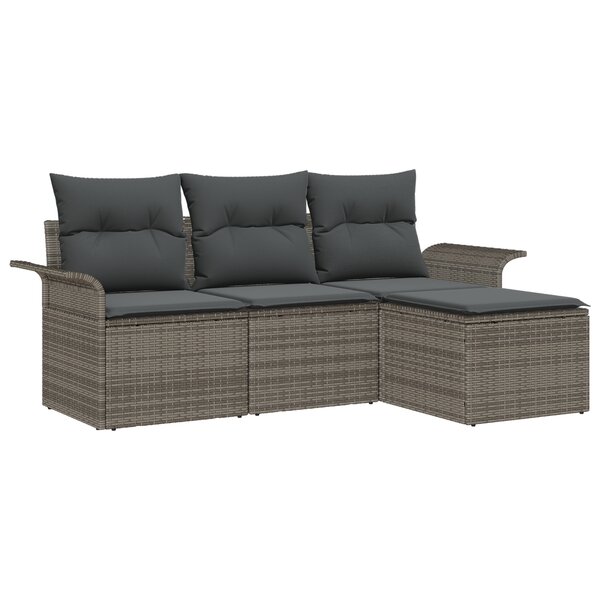 vidaXL Ensemble de canapés de jardin de 4 pièces avec coussins gris en poly rotin