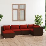 vidaXL Salon de jardin 6 Pièces avec coussins Résine tressée Marron