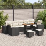 Ensemble de canapé de jardin vidaXL de 10 pièces avec coussins en rotin poly noir acacia