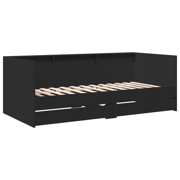 vidaXL Lit de jour avec tiroirs noir 75x190 cm bois d'ingénierie